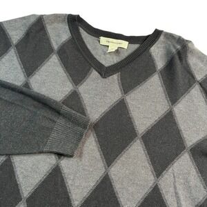 Pronto Uomo Men's Argyle V Neck Sweater XXL 55% Cotton 45% Acrylic Dark Grey